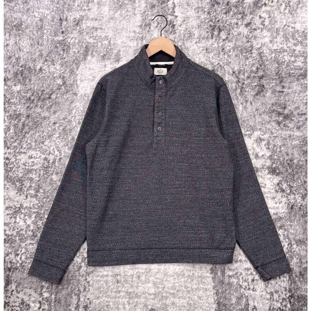 Marine Layer Sweater Small Mens Gray Henley Pullover Jersey Knit Sweatshirt